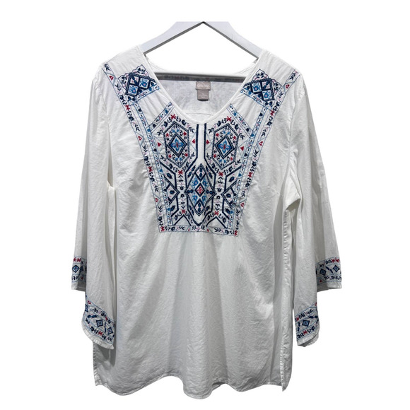 Chico's Tops - Chicos Top Wmns Sz 3 US 16|18 Embroidered Cotton V-Neck Handkerchief Sleeve Flaw